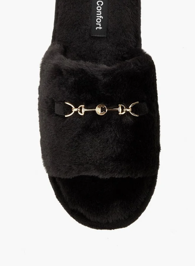 Le Confort Black Women Faux Fur Bedroom Slides for Women | Best Price UAE